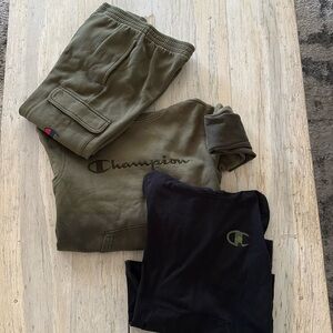 Boys Champion Pullover Hoodie Long Sleeve Tee & Cargo Jogger Pants-Med 10-12 GUC